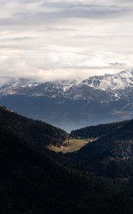 Preview wallpaper mountains, forest, trees, clouds, valley