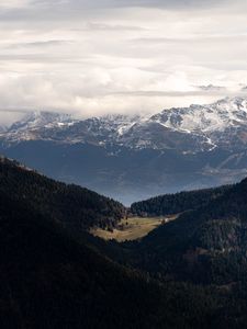 Preview wallpaper mountains, forest, trees, clouds, valley