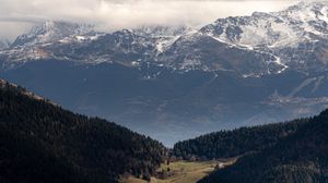 Preview wallpaper mountains, forest, trees, clouds, valley