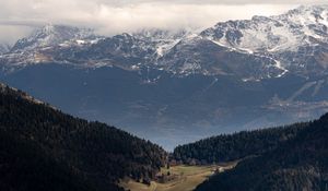 Preview wallpaper mountains, forest, trees, clouds, valley