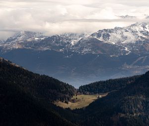 Preview wallpaper mountains, forest, trees, clouds, valley