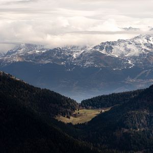 Preview wallpaper mountains, forest, trees, clouds, valley