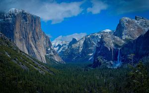 Preview wallpaper mountains, forest, waterfall, nature