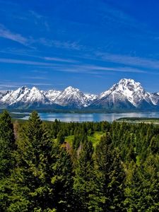 Preview wallpaper mountains, grass, distance, top