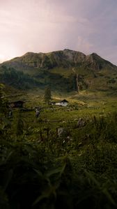 Preview wallpaper mountains, grass, house, hill