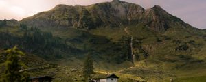 Preview wallpaper mountains, grass, house, hill