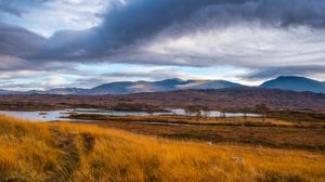 Preview wallpaper mountains, grass, lake, trees