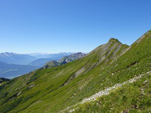 Preview wallpaper mountains, grass, landscape, mountain range