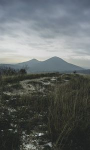 Preview wallpaper mountains, grass, path, distance