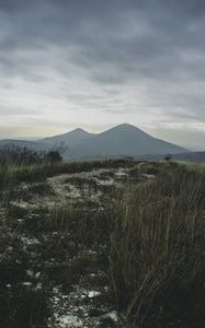 Preview wallpaper mountains, grass, path, distance