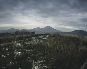 Preview wallpaper mountains, grass, path, distance