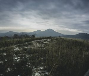 Preview wallpaper mountains, grass, path, distance