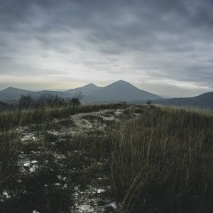 Preview wallpaper mountains, grass, path, distance