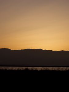 Preview wallpaper mountains, grass, river, twilight, silhouettes