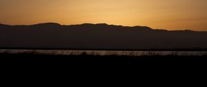 Preview wallpaper mountains, grass, river, twilight, silhouettes