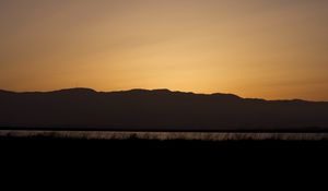 Preview wallpaper mountains, grass, river, twilight, silhouettes