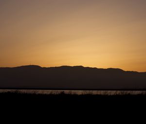 Preview wallpaper mountains, grass, river, twilight, silhouettes