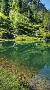 Preview wallpaper mountains, grass, sky, lake