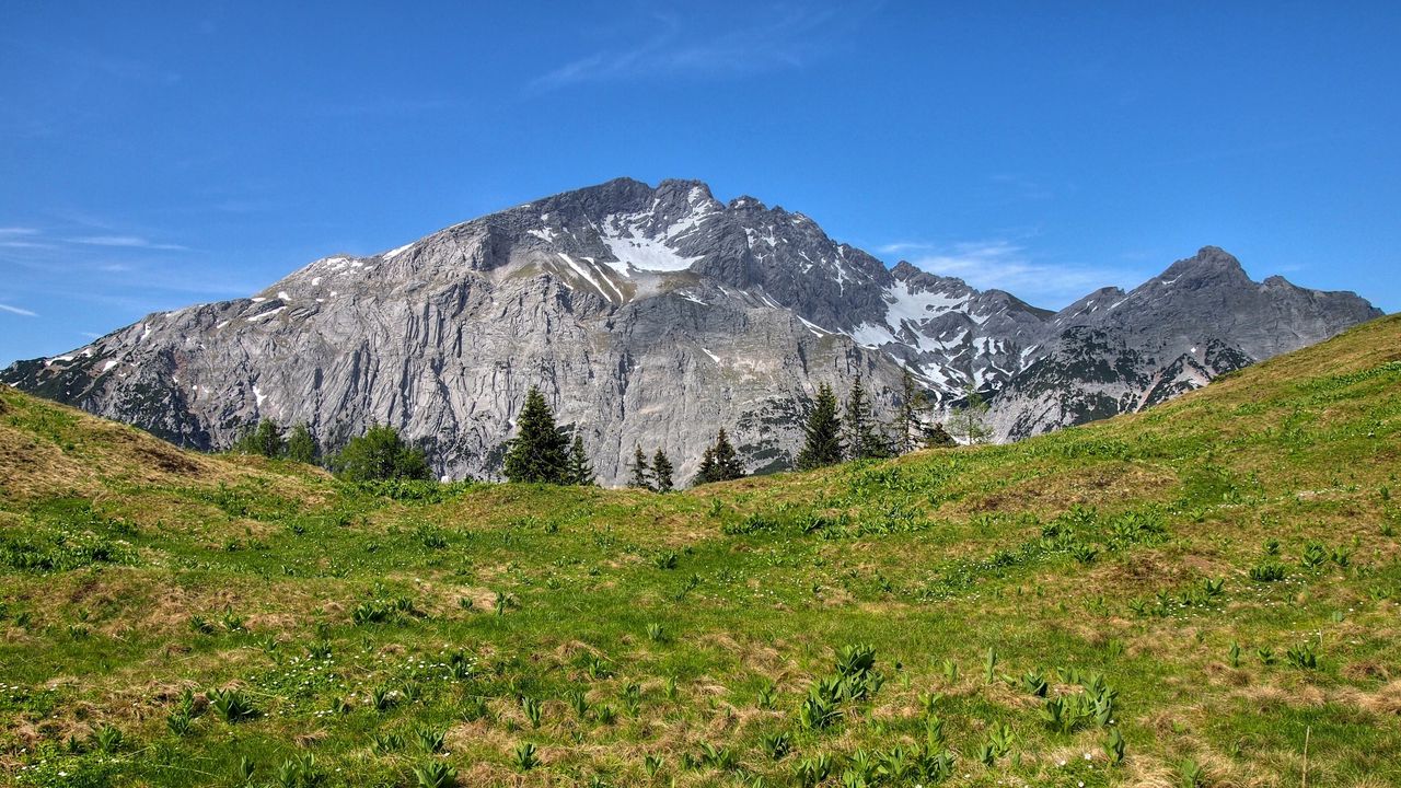 Wallpaper mountains, grass, sky, landscape