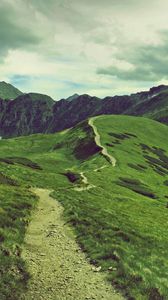 Preview wallpaper mountains, grass, sky, top