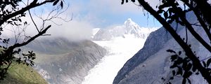 Preview wallpaper mountains, grass, slope, snow