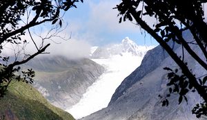 Preview wallpaper mountains, grass, slope, snow