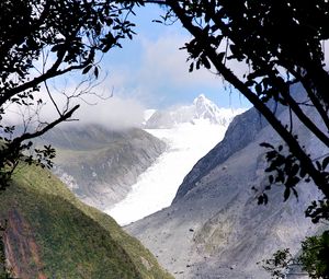 Preview wallpaper mountains, grass, slope, snow