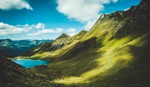 Preview wallpaper mountains, grass, summer
