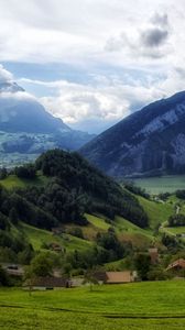 Preview wallpaper mountains, grass, top, piedmont