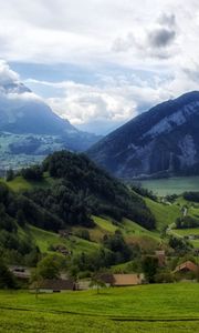 Preview wallpaper mountains, grass, top, piedmont