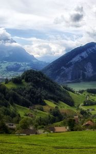 Preview wallpaper mountains, grass, top, piedmont