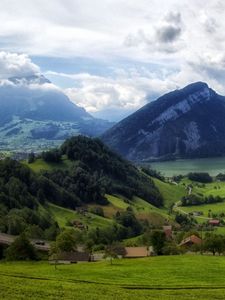 Preview wallpaper mountains, grass, top, piedmont