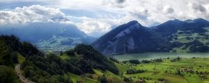 Preview wallpaper mountains, grass, top, piedmont