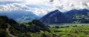 Preview wallpaper mountains, grass, top, piedmont