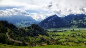 Preview wallpaper mountains, grass, top, piedmont