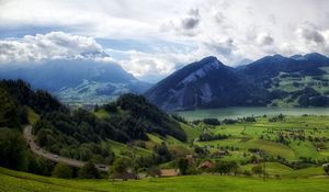 Preview wallpaper mountains, grass, top, piedmont