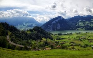 Preview wallpaper mountains, grass, top, piedmont