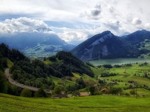 Preview wallpaper mountains, grass, top, piedmont