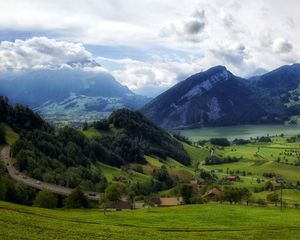 Preview wallpaper mountains, grass, top, piedmont