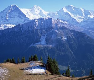 Preview wallpaper mountains, greatness, kingdom, tops, snow, trees