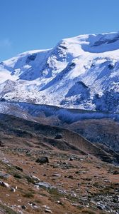 Preview wallpaper mountains, greatness, stones, snow, clouds, sky, track