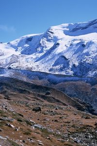 Preview wallpaper mountains, greatness, stones, snow, clouds, sky, track