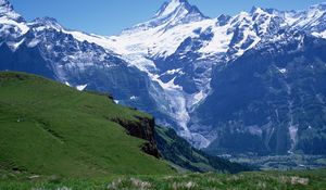 Preview wallpaper mountains, height, break, meadow, distance, greens