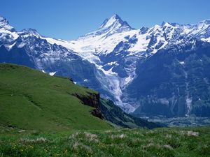 Preview wallpaper mountains, height, break, meadow, distance, greens