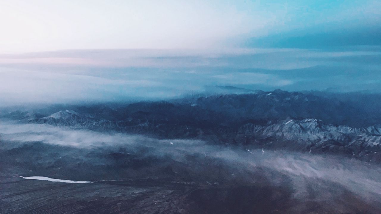 Wallpaper mountains, height, clouds, tops, aerial view