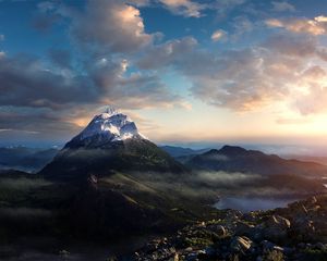 Preview wallpaper mountains, height, clouds, tranquillity