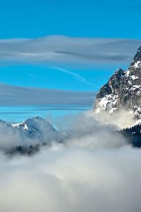 Preview wallpaper mountains, height, glider pilot, sky, clouds, azure, parachute