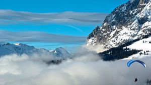 Preview wallpaper mountains, height, glider pilot, sky, clouds, azure, parachute