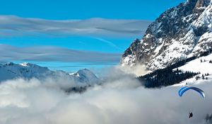 Preview wallpaper mountains, height, glider pilot, sky, clouds, azure, parachute