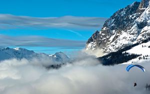 Preview wallpaper mountains, height, glider pilot, sky, clouds, azure, parachute